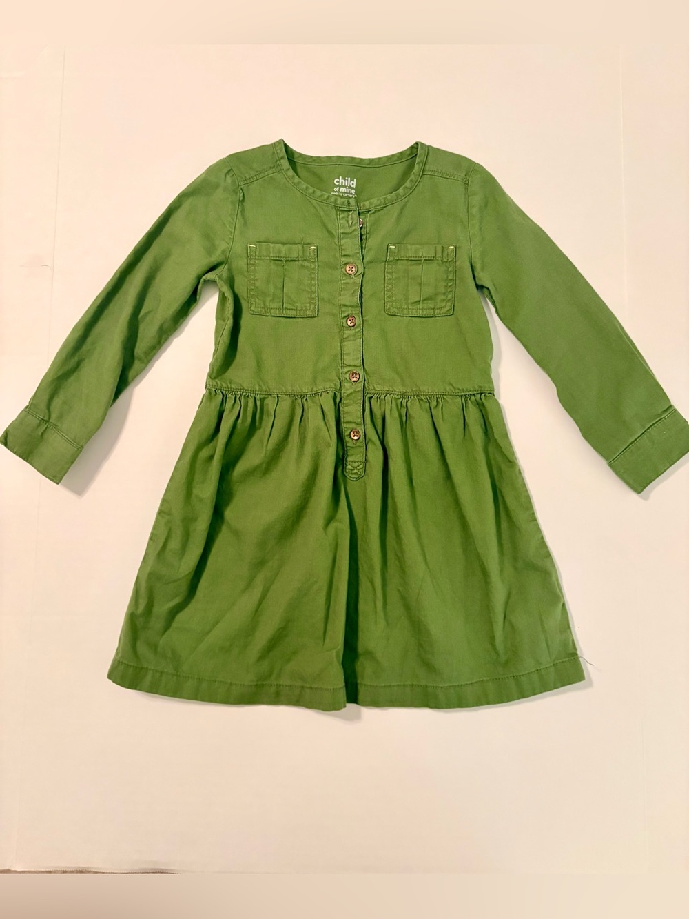 Carter's Olive Green Long-Sleeve Button-Front Dress Size 4T